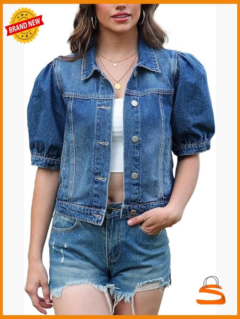 Cropped Puff Sleeve Denim Jacket with Pockets